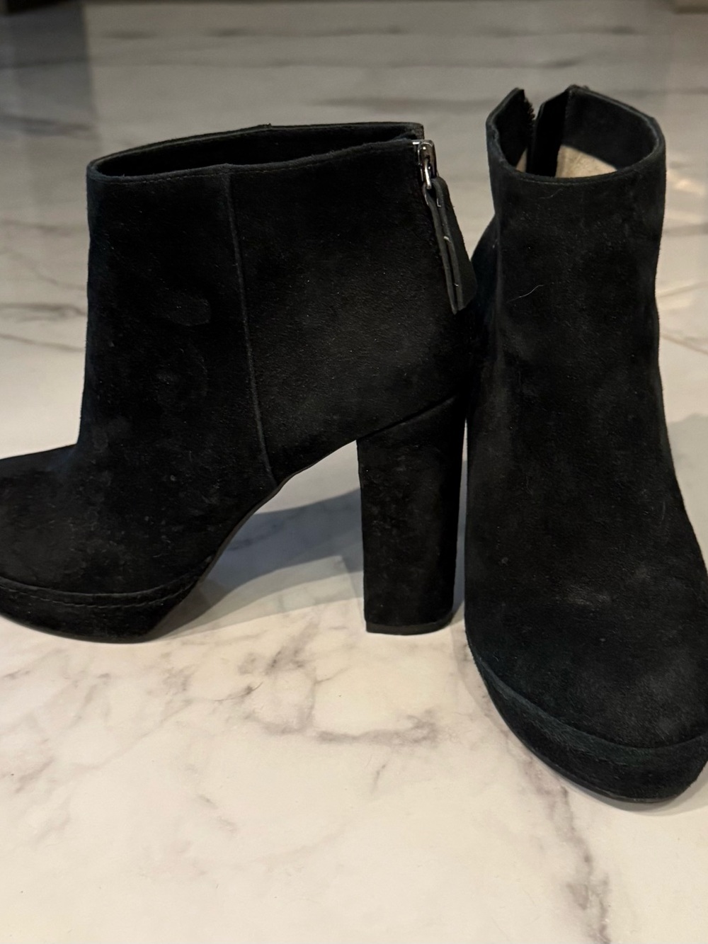bettye muller Black Suede Platform Ankle Boots with Block Heel